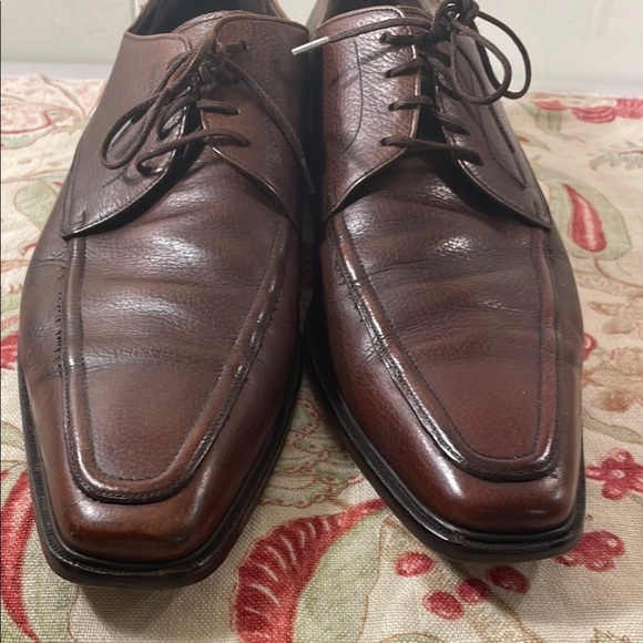 Salvatore Ferragamo Brown Pebble Leather Lace Up Sleek Square Oxfords Shoes main image 11
